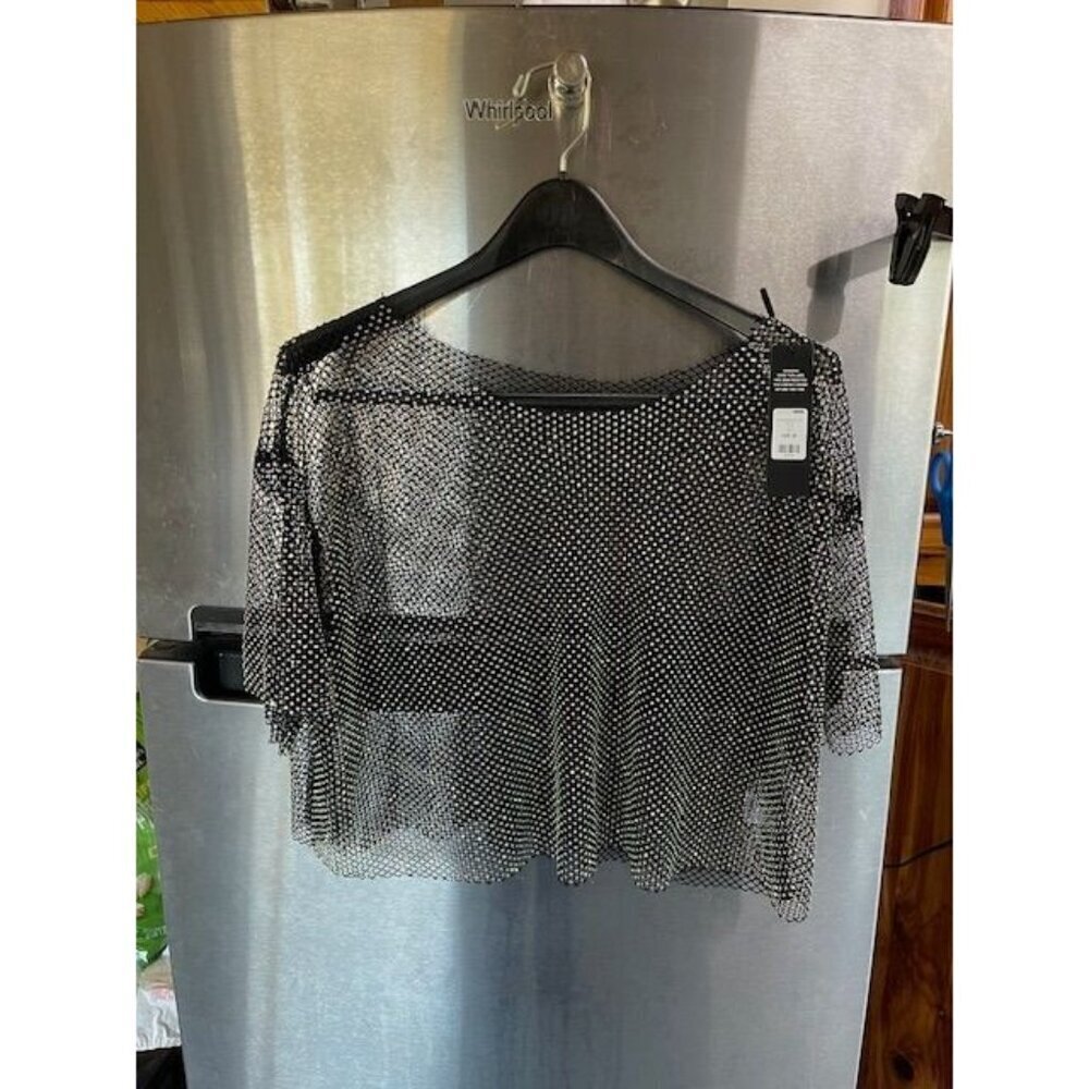 Fashion Nova Black Mesh Rhinestone Cropped‎ women's  Top 3X